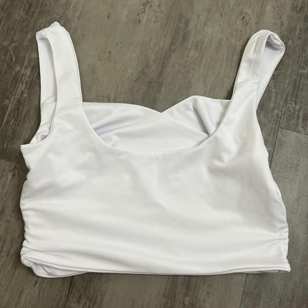 Cropped Side Ruched Tank Top White Size Small - Picture 2 of 5
